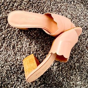 Kate Spade Mules. Light pink with a scallop edge, and cork heels.  Size 6M